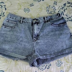 SHEIN Blue Jean Shorts High-Waisted Cuffed